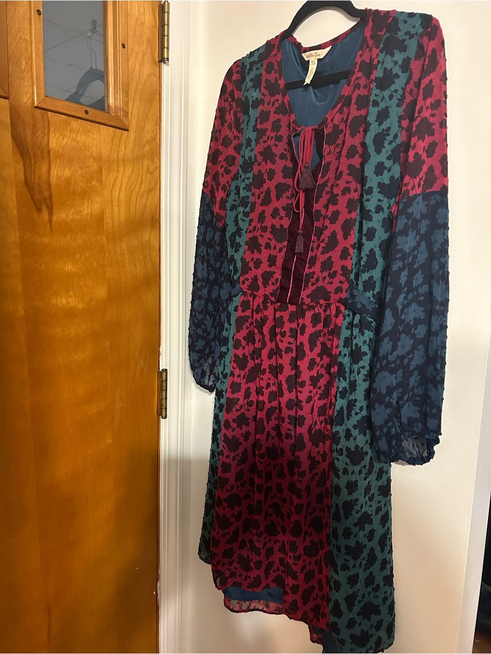 Matilda Jane Long Sleeve Patchwork Floral Dress in Burgundy, Teal & Navy